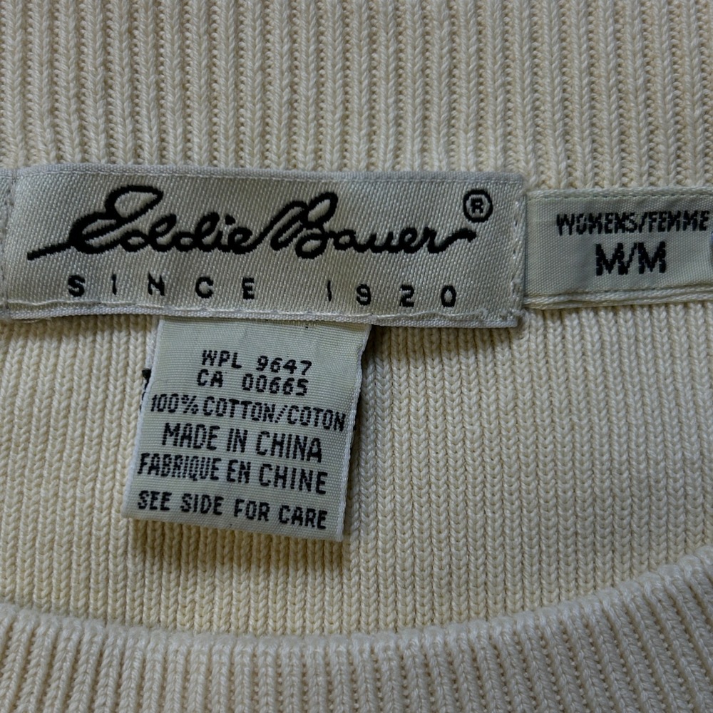 Vintage Eddie Bauer Ribbed Knit Crew Neck Pocket Sweater Cream Ivory Womens M - Picture 5 of 10